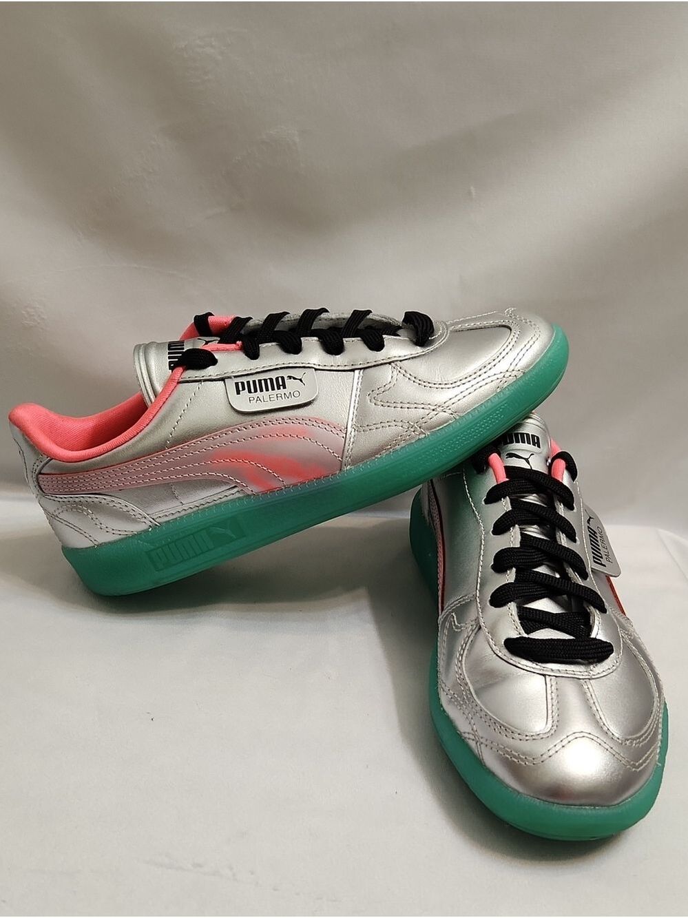 Puma Palermo Metallic Silver Pink Teal Sneakers (Size 5)